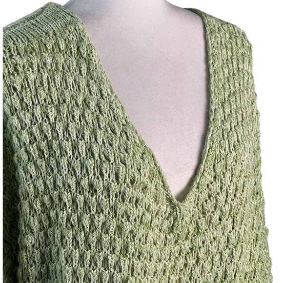 Free People Sweater Coconut V-Neck Green Kiwi Cream Combo Boho Women's Size S - Picture 3 of 8